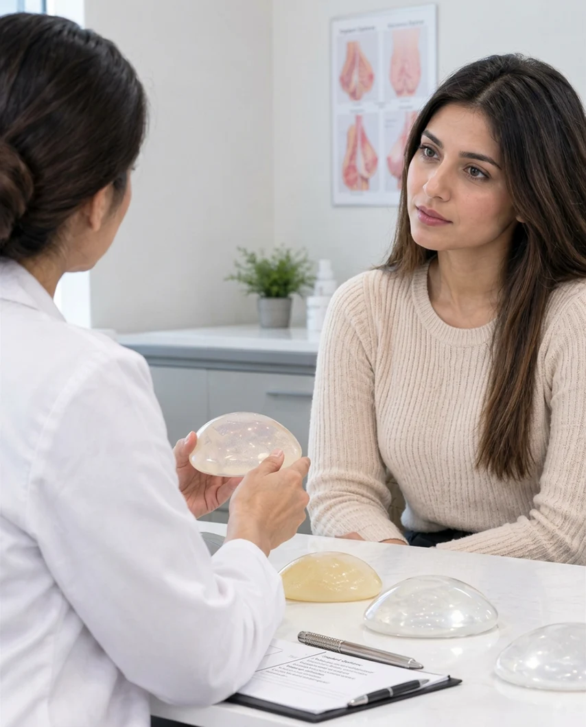 Breast lift cost in Dubai: mastopexy consultation with a surgeon discussing the surgical plan and price at Halcyon
